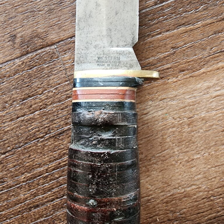 Western USA Official Boy Scout Knife in Stacked Leather knives for sale