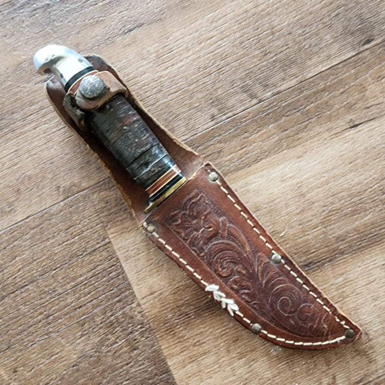 Western USA Official Boy Scout Knife in Stacked Leather knives for sale