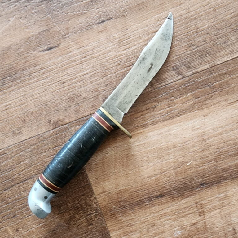 Western USA Vintage Sheath Knife in Stacked Leather knives for sale