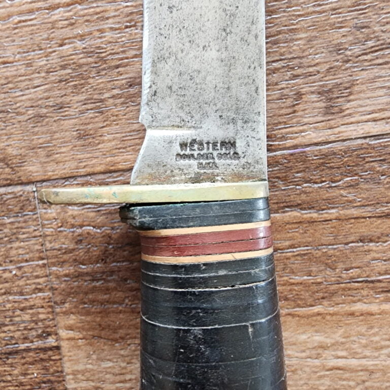 Western USA Vintage Sheath Knife in Stacked Leather knives for sale