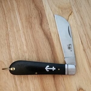  Cannon Sailors Knife stainless blade and Walnut handle with stainless bolster, bail and anchor shield. Sheepsfoot blade knives for sale