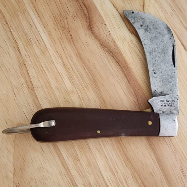 Vintage Mklein & Sons Electrician Utility Hawkbill Liner Lock Folding 4" Pocket Knife Made in Chicago USA knives for sale