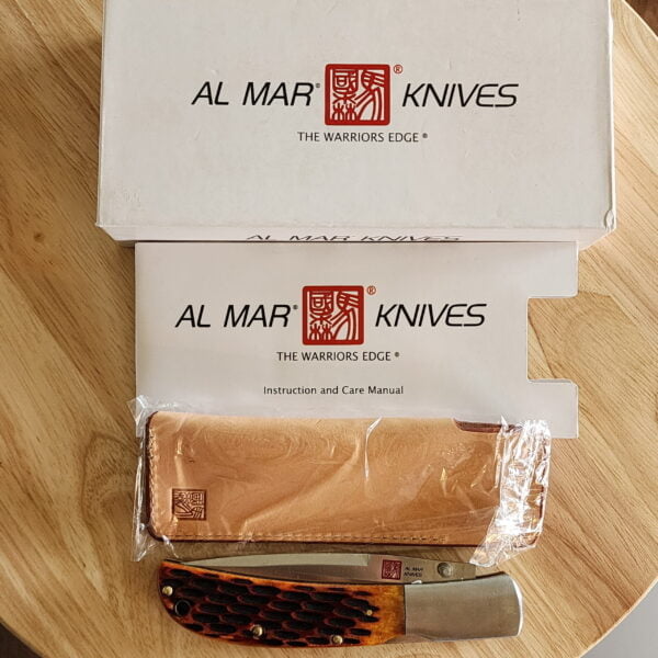 Al Mar Knives Honey Jigged Bone Classic Collection Hawk AMK 7006 4" Traditional Satin Honey Bone