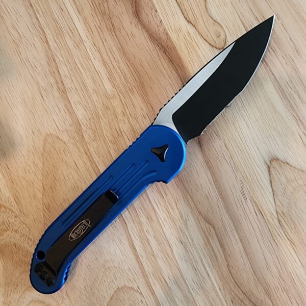 Microtech 135-2BL LUDT Blue Handle Black Partially Serrated Blade