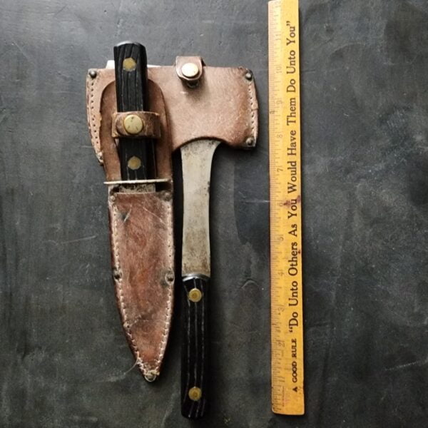 Vintage Fixed Blade Hatchet Combo with Original Leather Sheath knives for sale