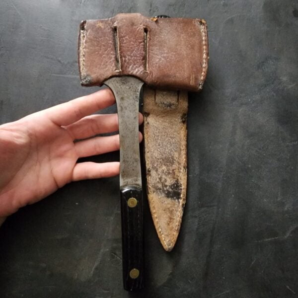 Vintage Fixed Blade Hatchet Combo with Original Leather Sheath knives for sale