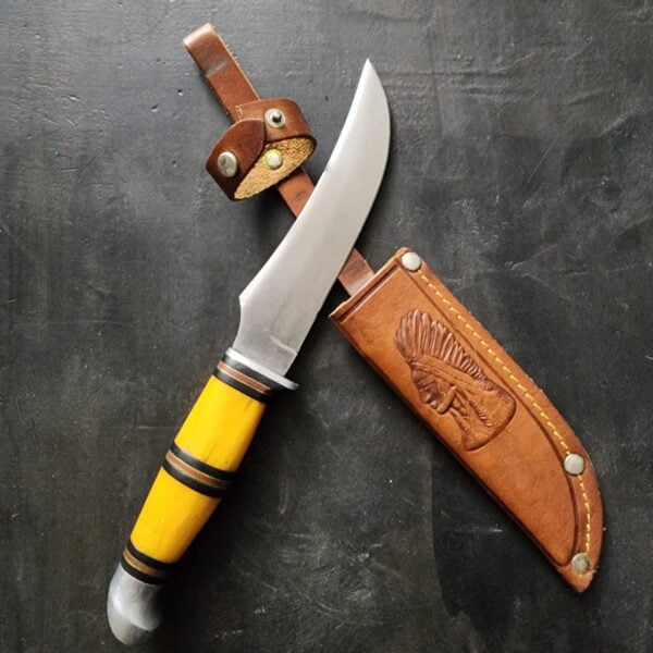 Kinfolks USA Vintage Fixed Blade Hunting Knife with Leather Sheath
