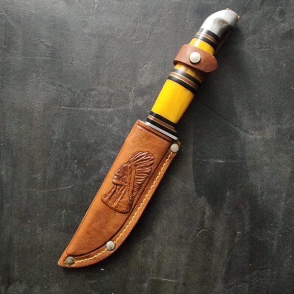 Kinfolks USA Vintage Fixed Blade Hunting Knife with Leather Sheath