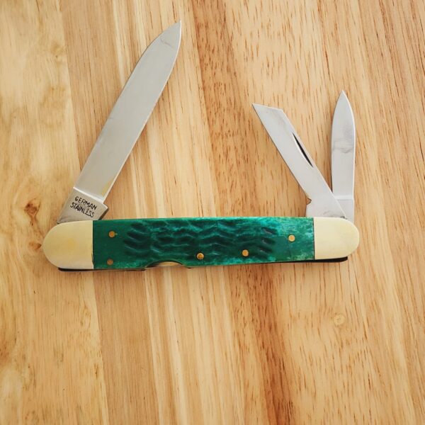 Frost Cutlery Lock Back Whittler in Green Jigged Bone and German Stainless Steel knives for sale