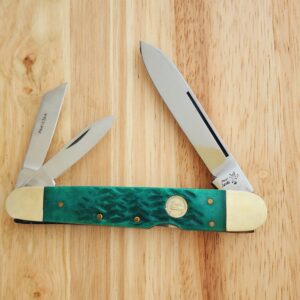 Frost Cutlery Lock Back Whittler in Jigged Green Bone and German Stainless Steel knives for sale