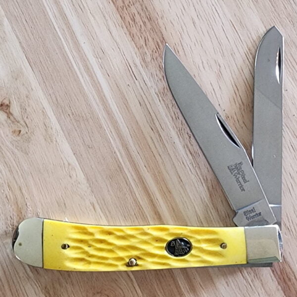 Steel Warrior by Frost Cutlery Yellow Jigged Bone Trapper knives for sale