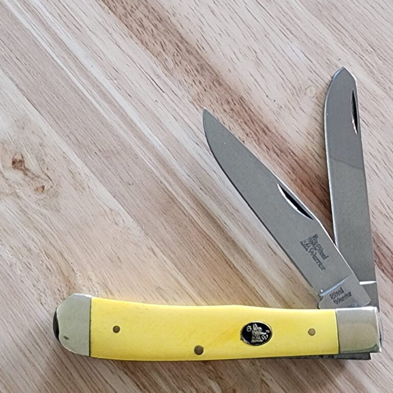 Steel Warrior by Frost Cutlery Smooth Yellow Boone Trapper knives for sale