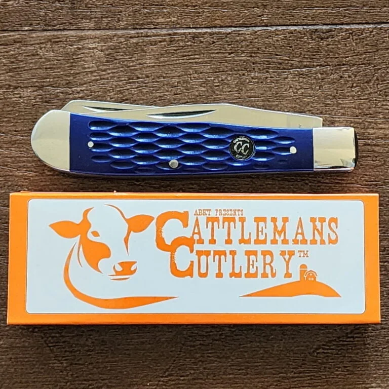 Cattleman's Cutlery Blue Jigged Trapper Stainless CC0002JBL knives for sale