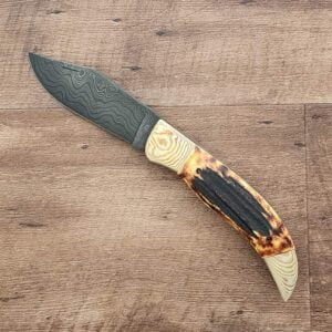 Excelsior Knife Co. Custom Grizzly Adams Burnt Stag Damascus Folder 1 of 1 Chuck Hawes Exclusive knives for sale