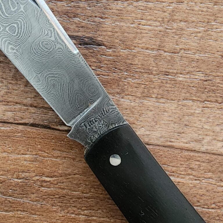 Titusville Big Easy Cotton Sampler Ebony Shadow Pattern in Damascus. knives for sale