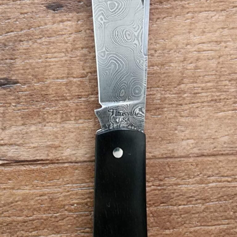 Titusville Big Easy Cotton Sampler Ebony Shadow Pattern in Damascus. knives for sale