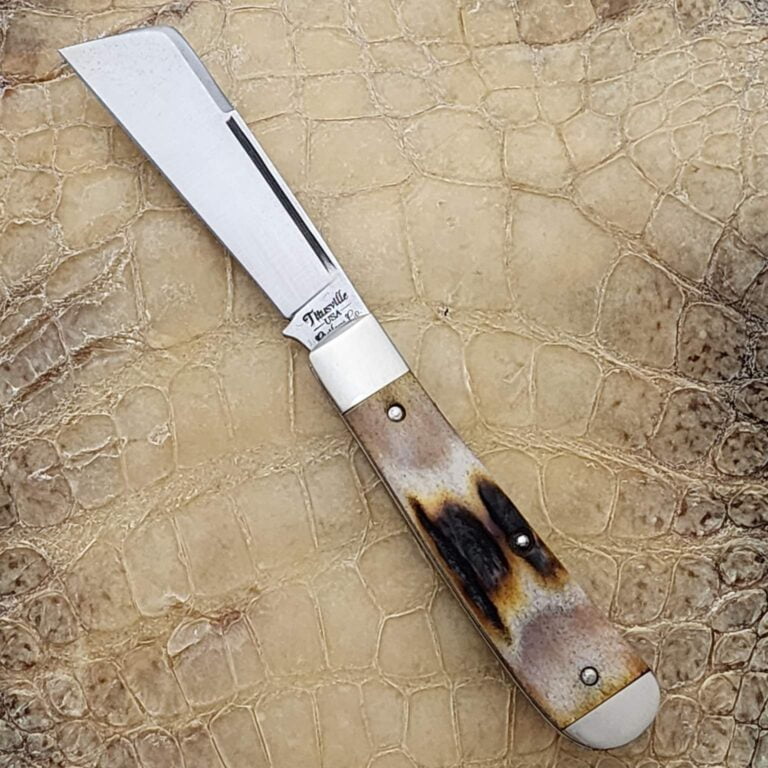 Titusville Big Easy Cotton Sampler Genuine India Amber Stag w/Long Pull 1095 High Carbon 1 of 60 knives for sale