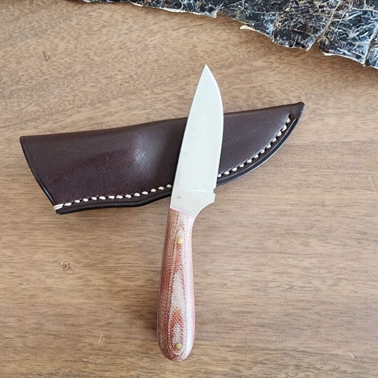 LT Wright 5.5 " OAL Fixed Blade Knife in Brown Micarta w/ Leather Sheath knives for sale