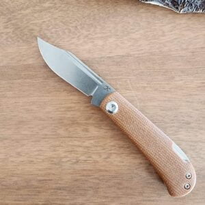 Kansept Back Lock in 154 CM and Brown Micarta by Nick Swan knives for sale