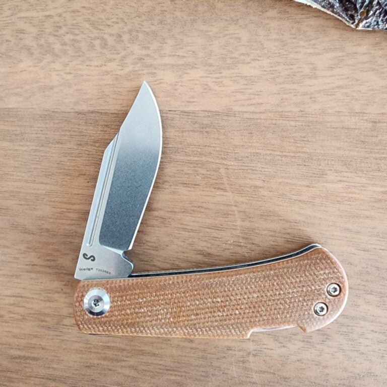 Kansept Back Lock in 154 CM and Brown Micarta by Nick Swan knives for sale