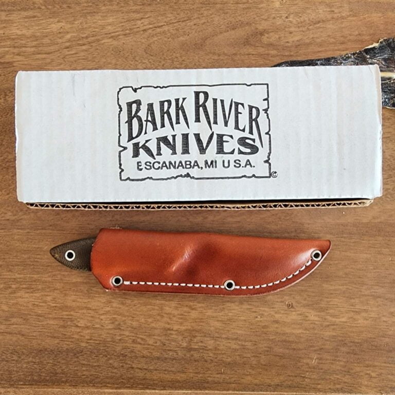 Bark River Green Canvas Micarta Adventurer in Elmax knives for sale