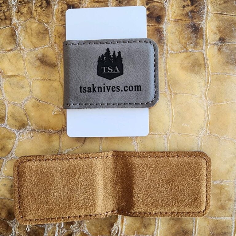 Leather Money Clip W/ TSA Logo and Magnetic Closure knives for sale