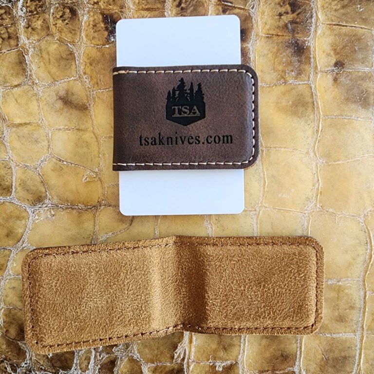 Leather Money Clip W/ TSA Logo and Magnetic Closure knives for sale