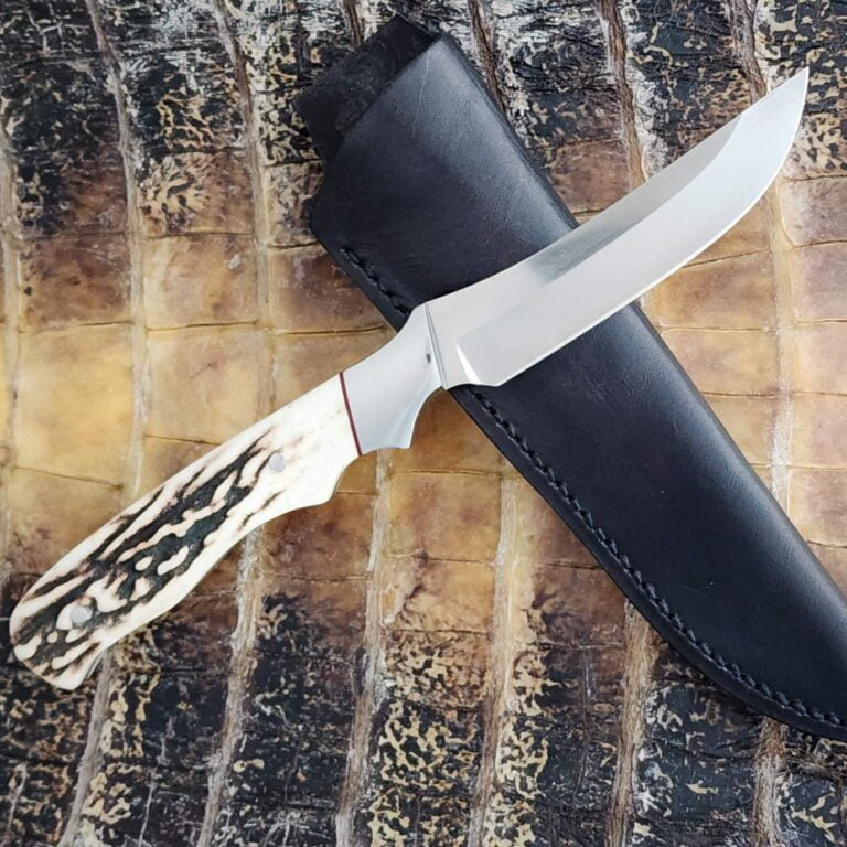 Jed Darby Custom 1996 Stag Sheath Knife With double finger grooves and beautiful file work knives for sale