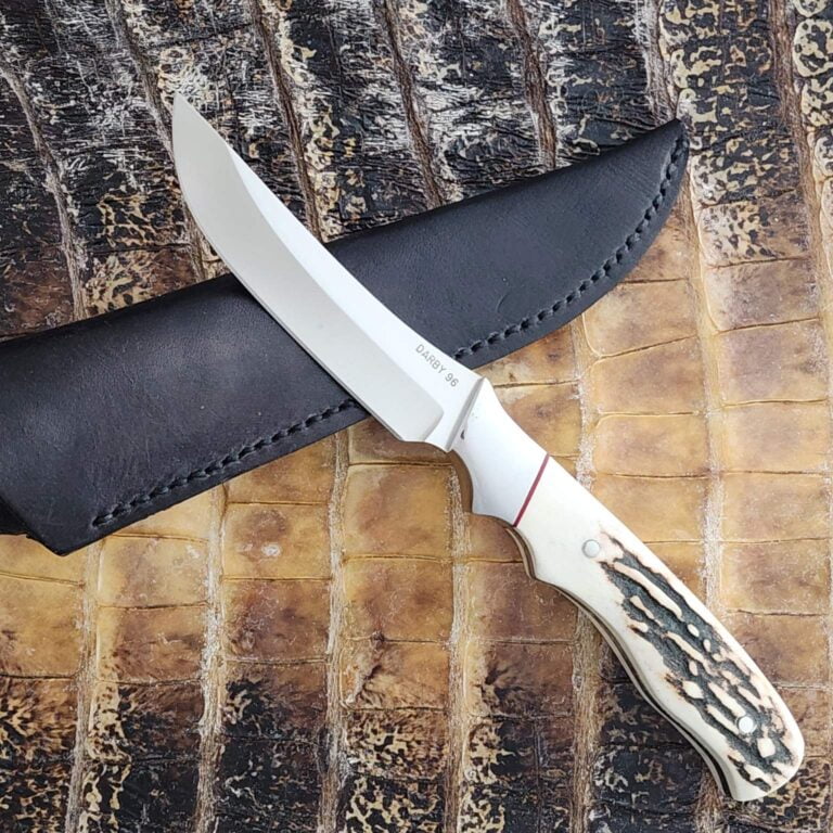 Jed Darby Custom 1996 Stag Sheath Knife With double finger grooves and beautiful file work knives for sale