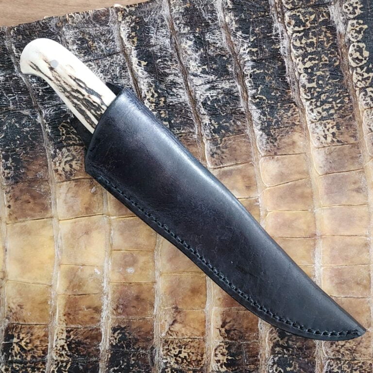 Jed Darby Custom 1996 Stag Sheath Knife with single finger groove knives for sale