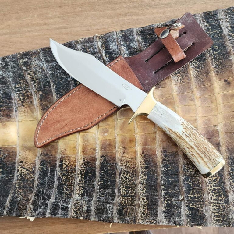 Larry Dula Custom 1990's Stag Sheath Knife with Brass Hardware knives for sale