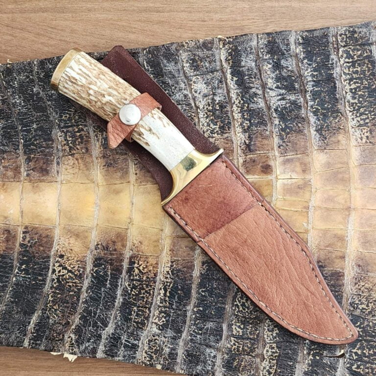 Larry Dula Custom 1990's Stag Sheath Knife with Brass Hardware knives for sale