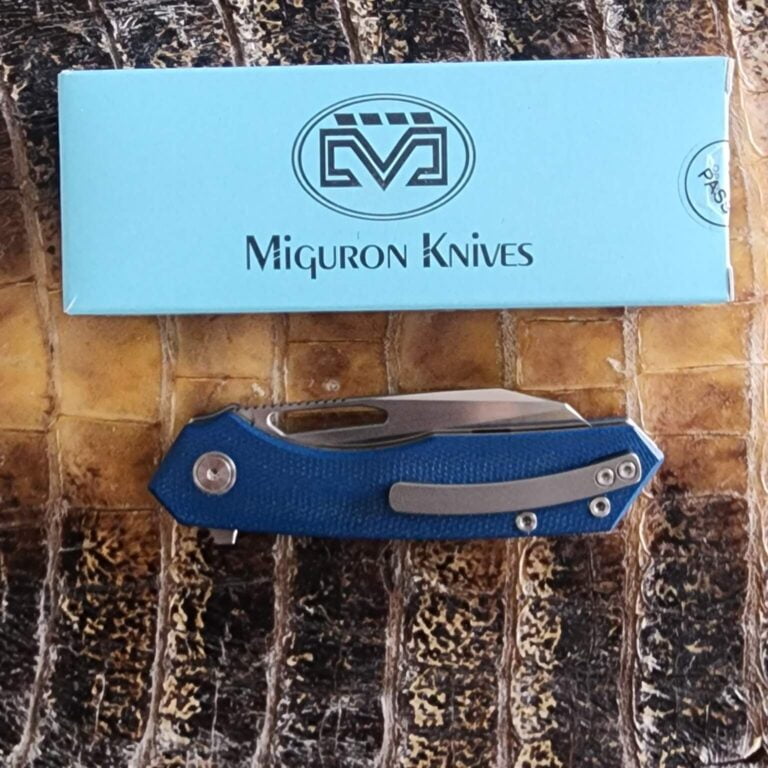 Miguron Knives Blue Folder in Keryx and 14C28N knives for sale