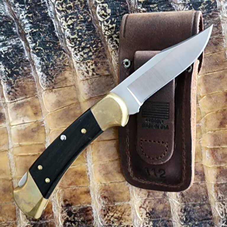 Buck 112 Ebony USA Made Lock back With Leather Sheath Gently Used knives for sale