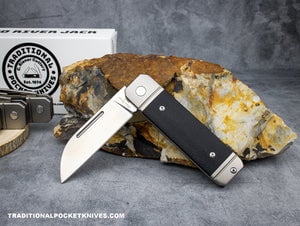 C. Risner Ohio River Jack Single Blade Wharncliffe Black Canvas Micarta knives for sale