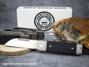C. Risner Ohio River Jack Single Blade Wharncliffe Black Canvas Micarta knives for sale