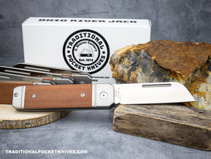 C. Risner Ohio River Jack Single Blade Sheepsfoot Natural Canvas Micarta knives for sale