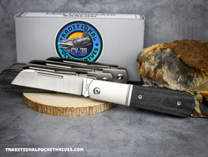 C. Risner Lake Champlain Barlow Single Blade Sheepsfoot Black Canvas Micarta knives for sale