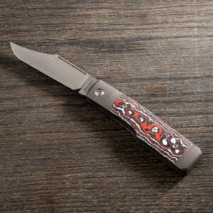SHARPSHOOTER JACK - FAT CARBON SNOWFIRE HAND SATIN Pattern: Gunstock Style: Slipjoint Scales: Fat Carbon Snowfire Integral Bolsters & Liners: 6AL/4V Dark Blasted Titanium Hardware: Polished Titanium Torx Blade: Hollow Ground Crucible S90V Blade FInish: Hand Satin Closed Length: 3.74" (95 mm) Blade Length: 2.91" (73.9 mm) Cutting Edge: 2.53" (64.2 mm) Scale to Scale: 0.45" (11.4 mm) Blade Stock: 0.12" (3 mm) Weight: 2.6 oz (72 gm) HRC: 60-61 Knife Made in: China Tube Artwork: J. Gonzo knives for sale