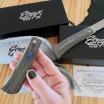 ESNYX Silver Line Workhorse Front Flipper Black Canvas Micarta Titanium Shield Bead Blasted Clip ESN-WHFF-72 knives for sale