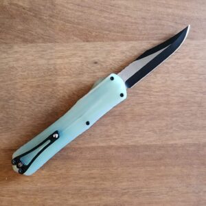 Heretic Knives Manticore X Bowie Two Tone Black ANO W/ Jade G10 Back Covers knives for sale