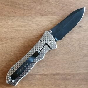 Paragon Knives USA "MOD" Master of Defense Frame Lock Aluminum Silver/Black Partially Serrated Point Man knives for sale