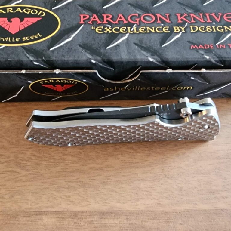 Paragon Knives USA "MOD" Master of Defense Frame Lock Aluminum Silver/Black Partially Serrated Point Man knives for sale
