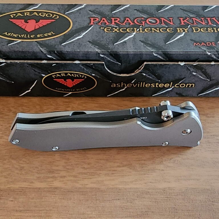 Paragon Knives USA "MOD" Master of Defense Frame Lock Aluminum Silver/Black Point Man knives for sale
