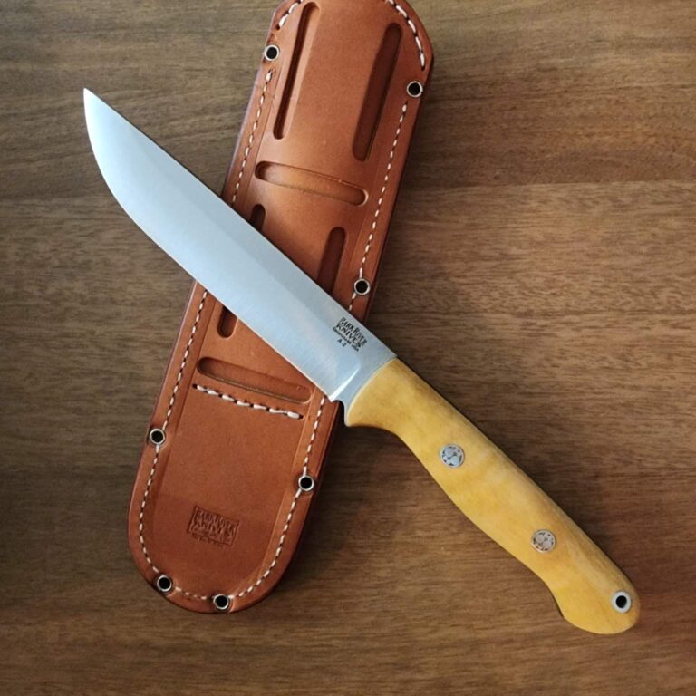 Bark River Bravo 1.5 Natural Curly Maple With Black Liner Mosaic knives for sale