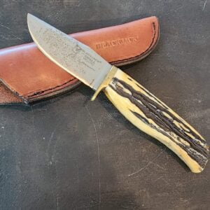 Black Jack Small Stag Fixed Blade With Leather Sheath, 1095 CYRO, USED knives for sale