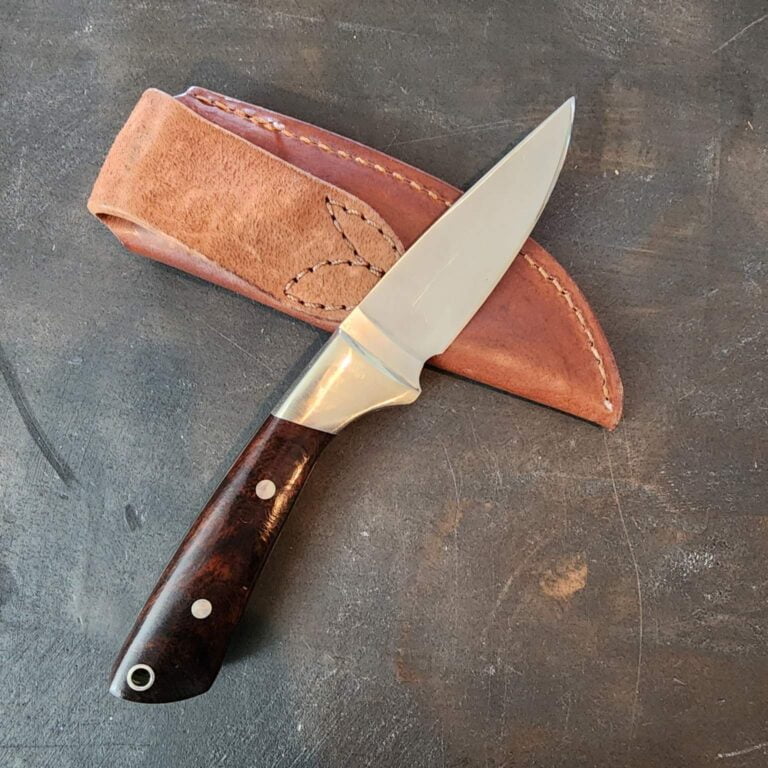 Texas Custom Burl Fixed Blade in Leather Sheath knives for sale