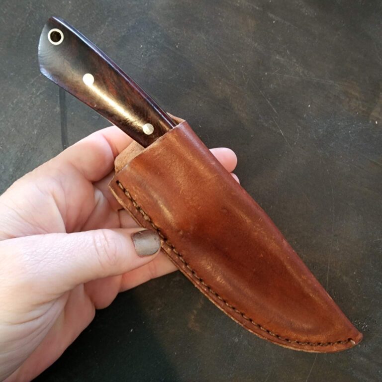 Texas Custom Burl Fixed Blade in Leather Sheath knives for sale