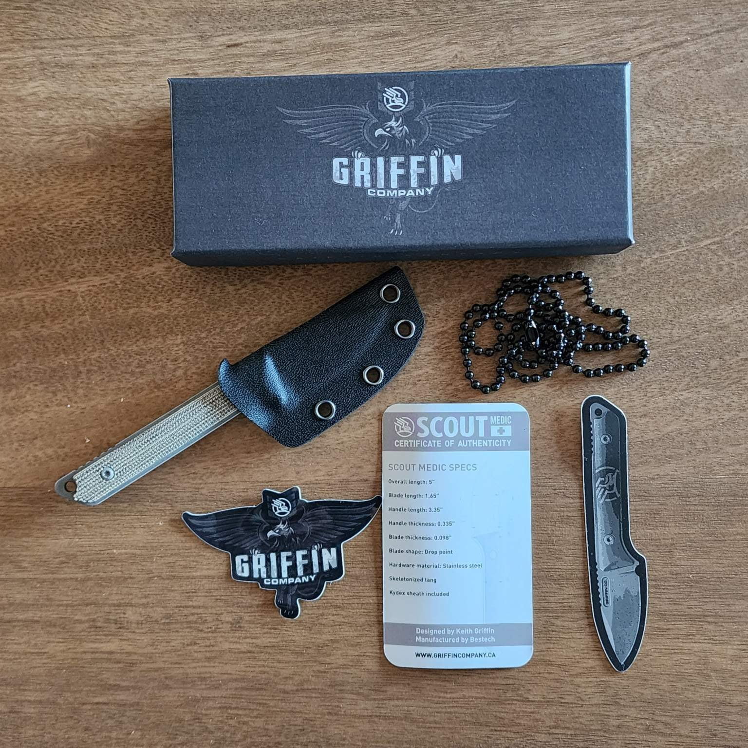 Griffin Company Scout Medic 5" OAL w/ Kydex Sheath For Sale | TSA Knives