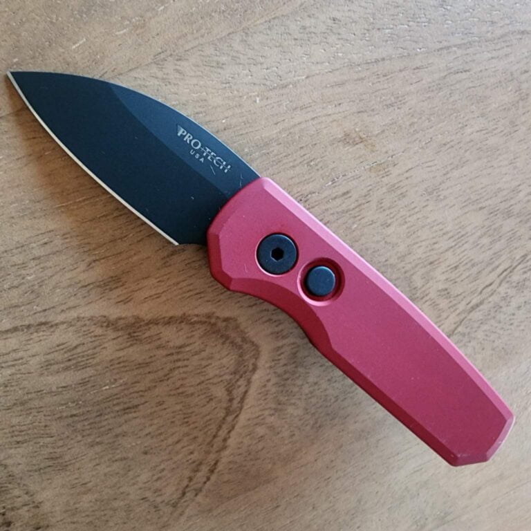 Protech r5303-red runt 5 Solid Red Handle, DLC Black Magnacut Wharncliffe Blade knives for sale